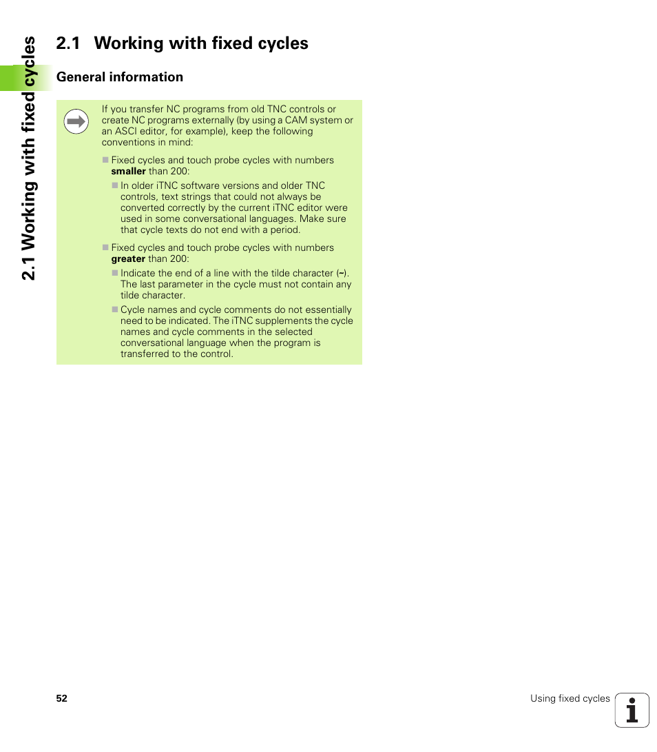 1 working with fixed cycles, General information | HEIDENHAIN iTNC 530 (34049x-08) Cycle programming User Manual | Page 52 / 527