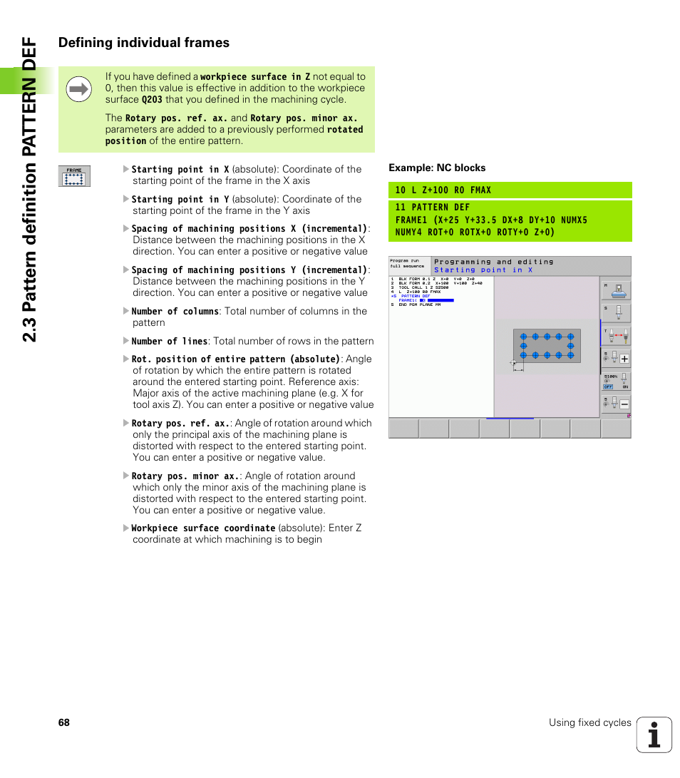 Defining individual frames, 3 pa tt er n definition pa t tern def | HEIDENHAIN iTNC 530 (34049x-08) Cycle programming User Manual | Page 68 / 527