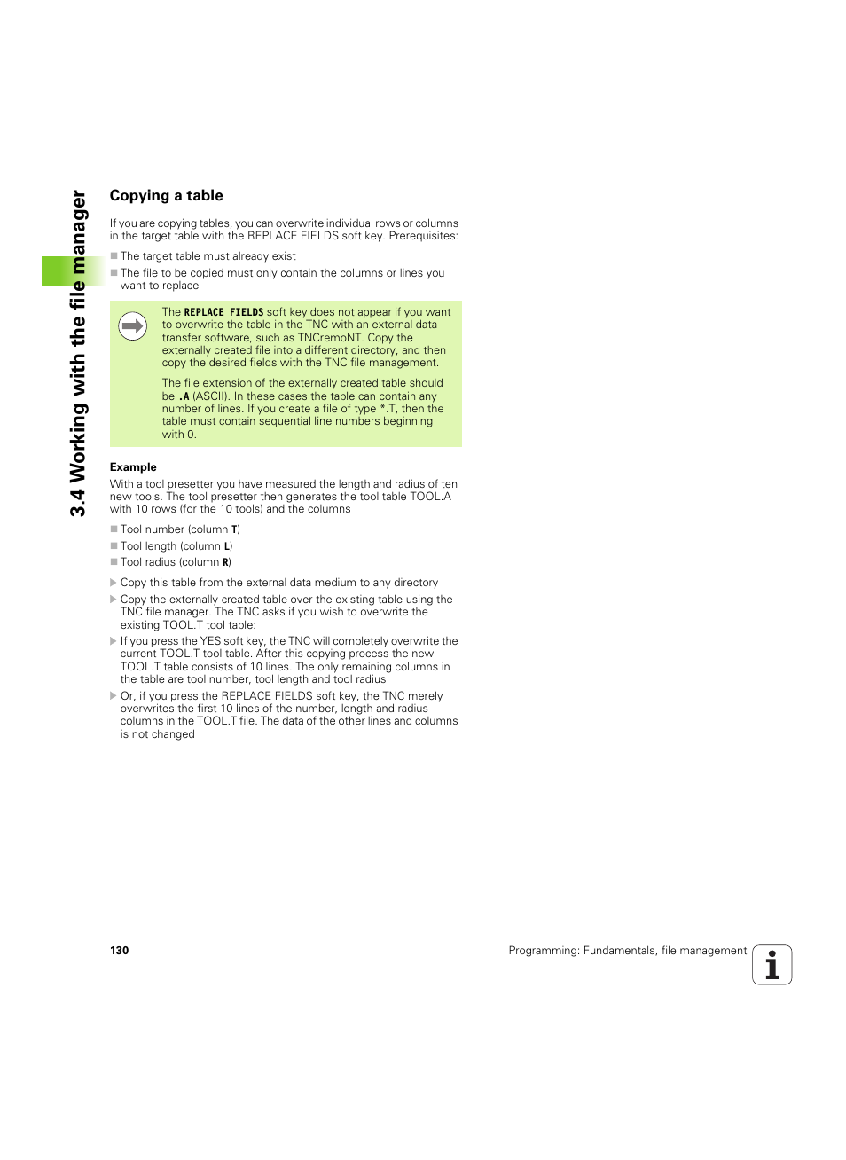 Copying a table, 4 w o rk ing with the file manag e r | HEIDENHAIN iTNC 530 (34049x-08) ISO programming User Manual | Page 130 / 654