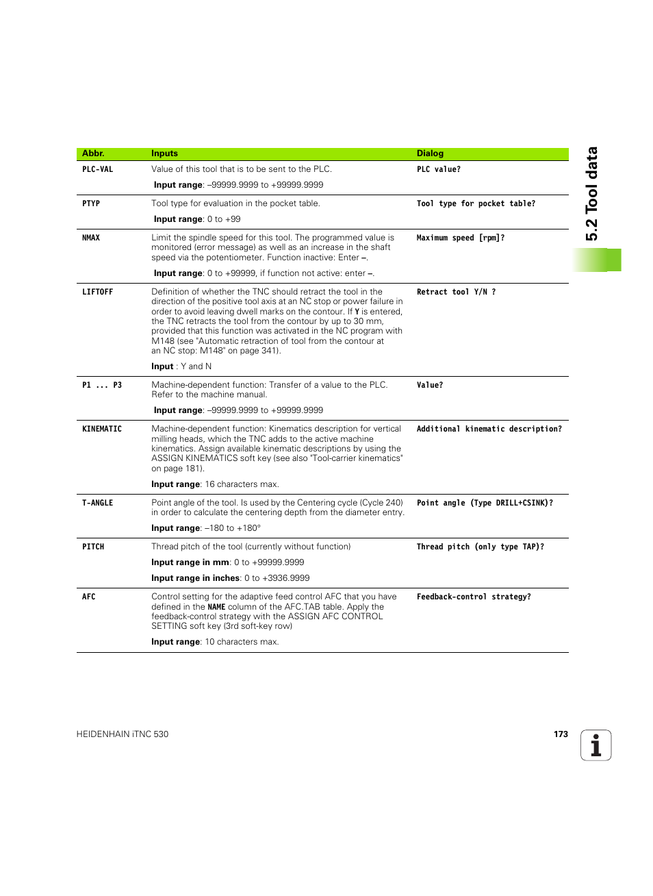 2 t ool data | HEIDENHAIN iTNC 530 (34049x-08) ISO programming User Manual | Page 173 / 654