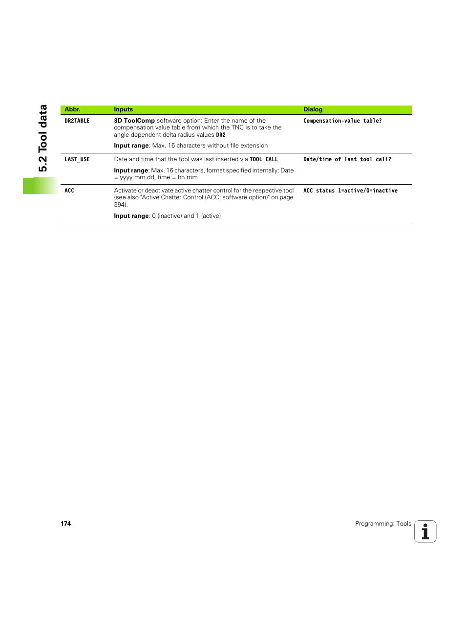 2 t ool data | HEIDENHAIN iTNC 530 (34049x-08) ISO programming User Manual | Page 174 / 654