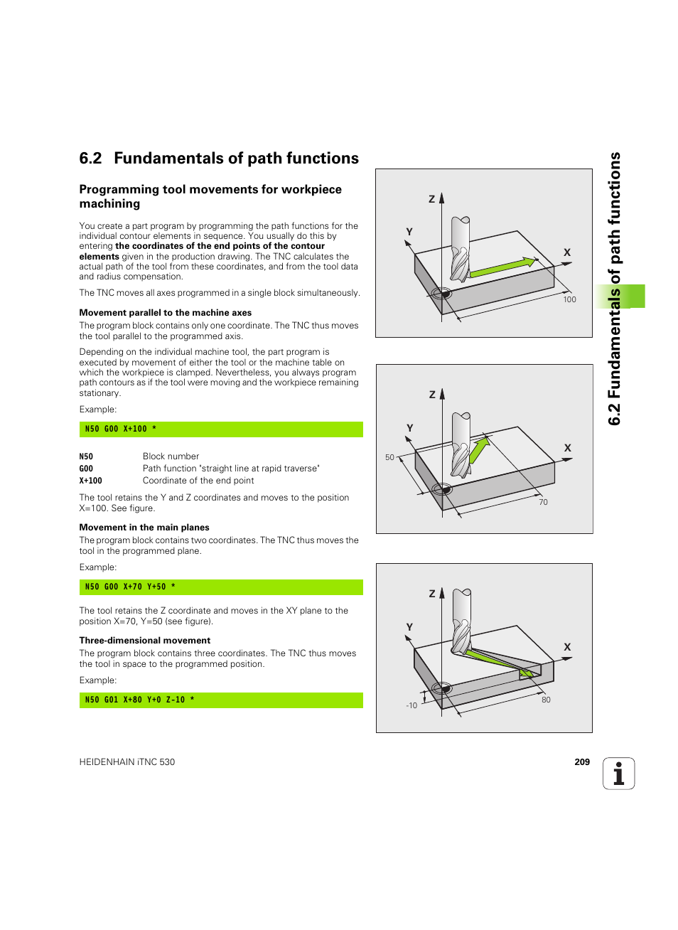 2 fundamentals of path functions, Programming tool movements for workpiece machining | HEIDENHAIN iTNC 530 (34049x-08) ISO programming User Manual | Page 209 / 654