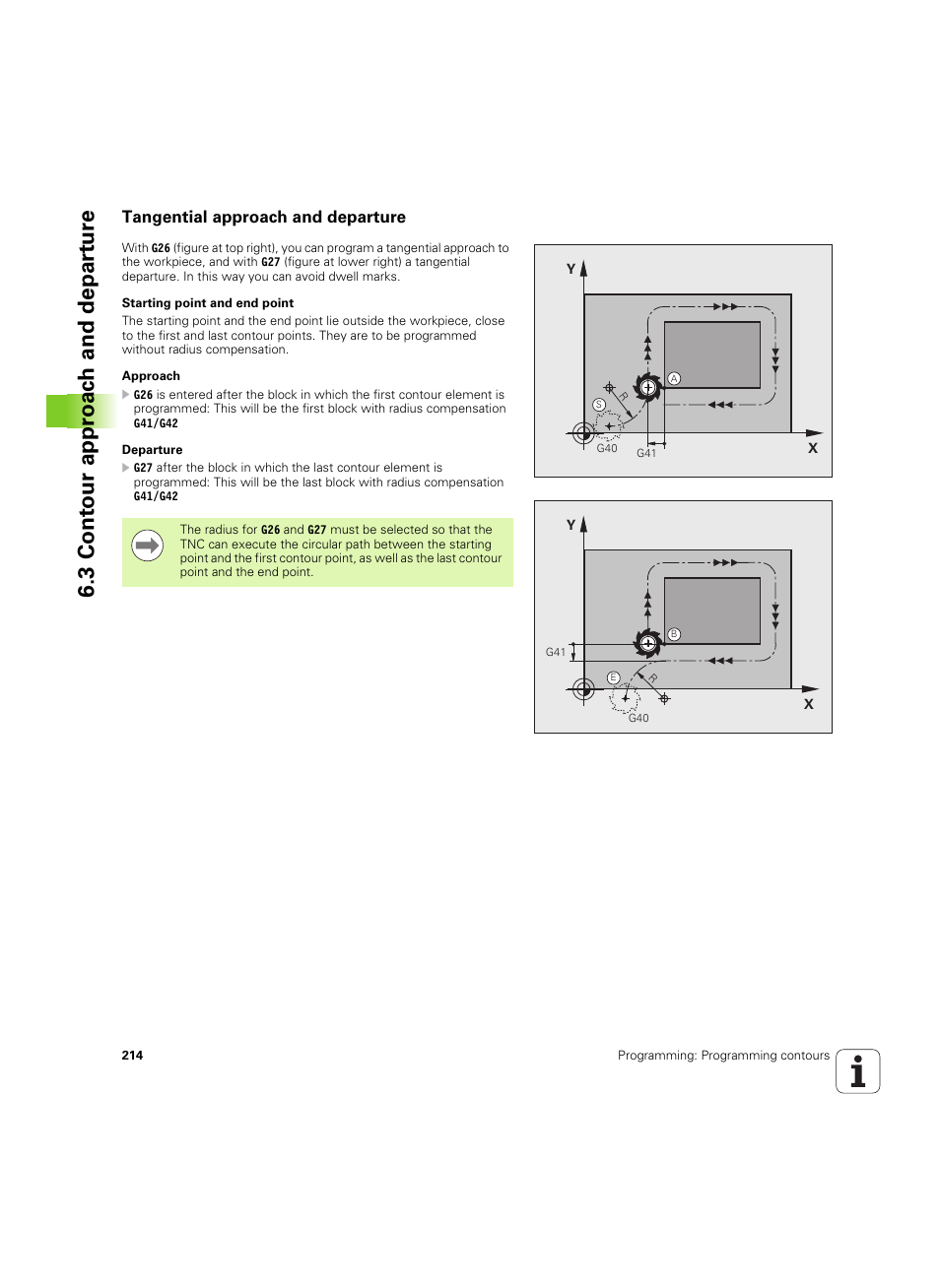 Tangential approach and departure, 3 cont our appr oac h and depar tur e | HEIDENHAIN iTNC 530 (34049x-08) ISO programming User Manual | Page 214 / 654
