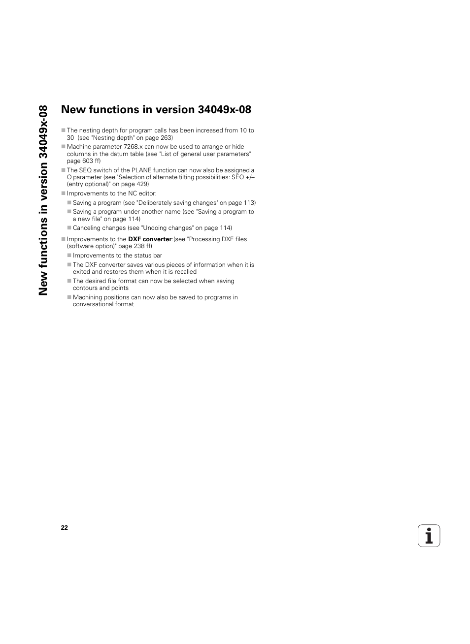 New functions in version 34049x-08 | HEIDENHAIN iTNC 530 (34049x-08) ISO programming User Manual | Page 22 / 654