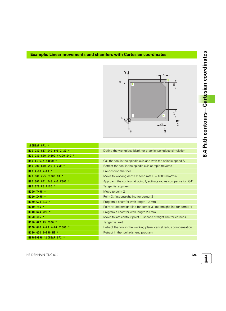4 p a th cont ours—car te sian coor dinat e s | HEIDENHAIN iTNC 530 (34049x-08) ISO programming User Manual | Page 225 / 654