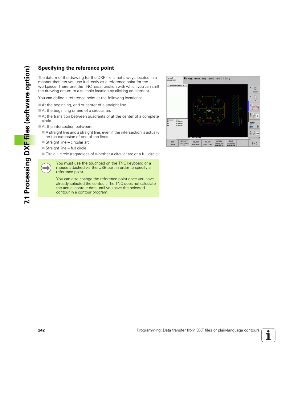Specifying the reference point, 1 pr ocessing dxf files (sof tw ar e option) | HEIDENHAIN iTNC 530 (34049x-08) ISO programming User Manual | Page 242 / 654