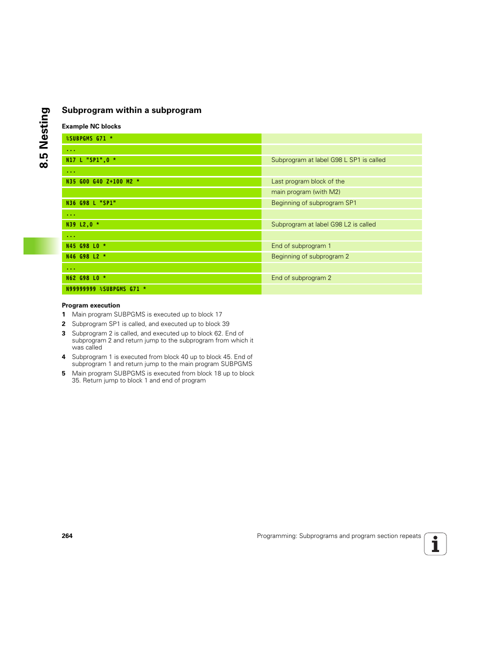 Subprogram within a subprogram, 5 nesting | HEIDENHAIN iTNC 530 (34049x-08) ISO programming User Manual | Page 264 / 654