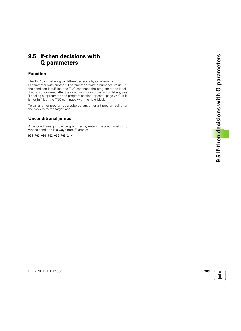 5 if-then decisions with q parameters, Function, Unconditional jumps | Targets (see "if-then decisions with, Function unconditional jumps | HEIDENHAIN iTNC 530 (34049x-08) ISO programming User Manual | Page 283 / 654