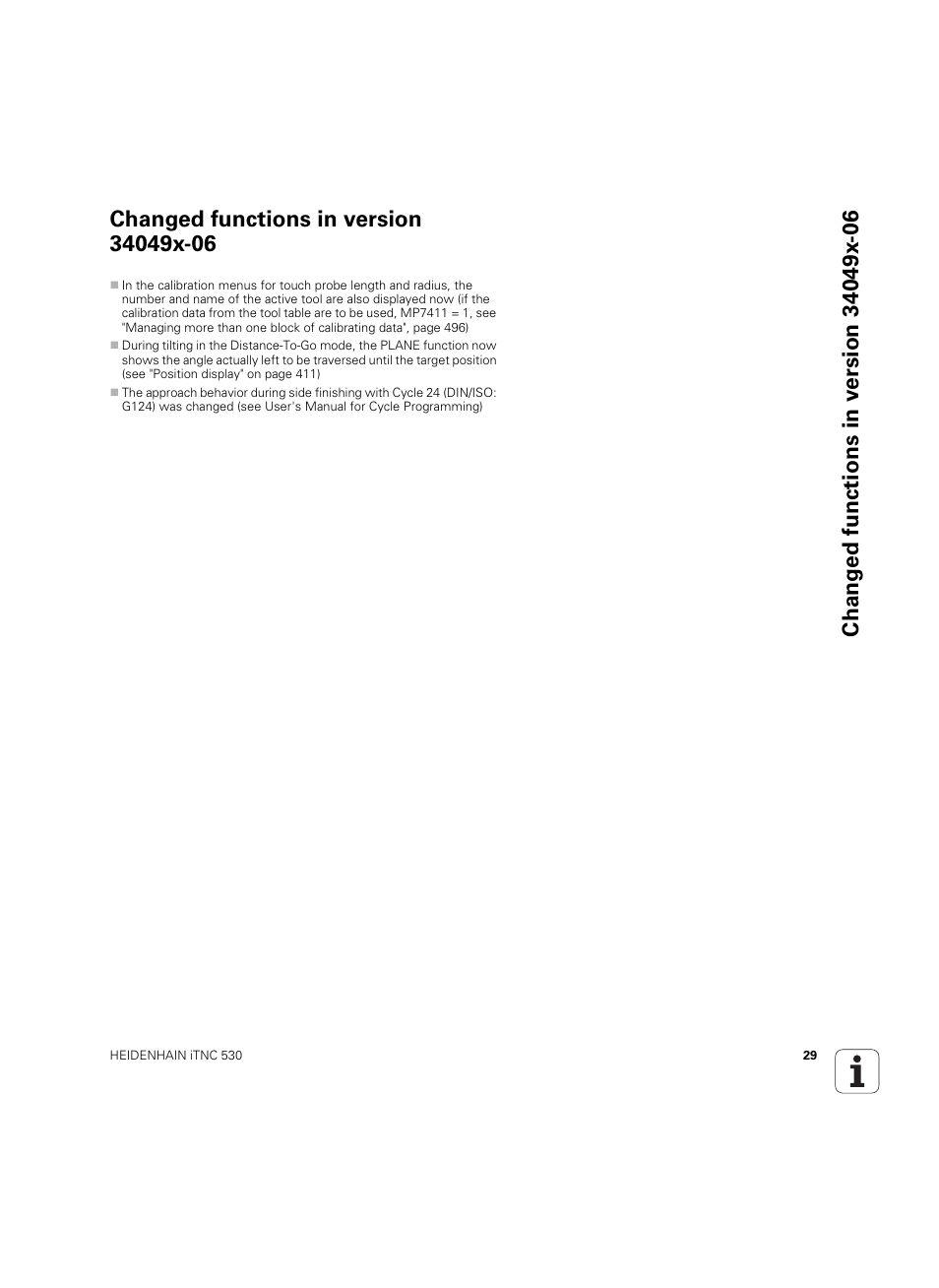 Changed functions in version 34049x-06 | HEIDENHAIN iTNC 530 (34049x-08) ISO programming User Manual | Page 29 / 654