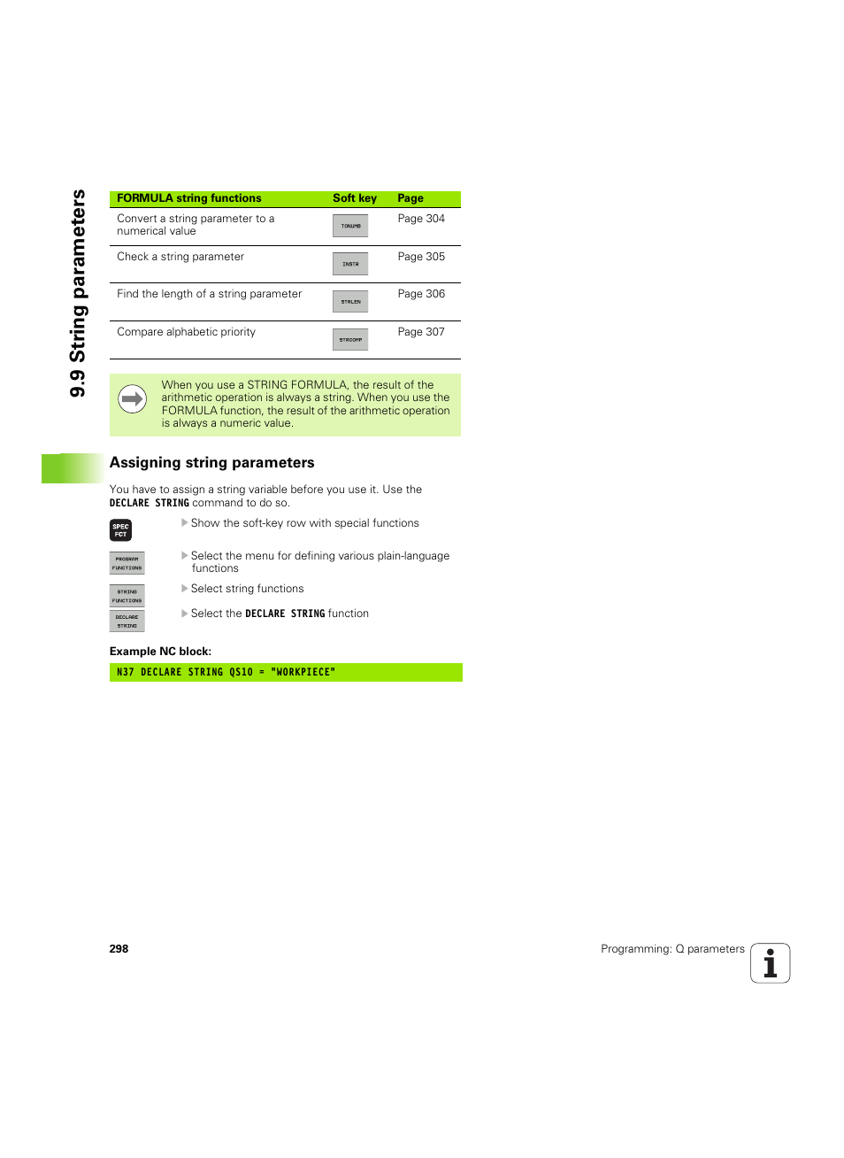 Assigning string parameters, 9 str ing par a met e rs | HEIDENHAIN iTNC 530 (34049x-08) ISO programming User Manual | Page 298 / 654