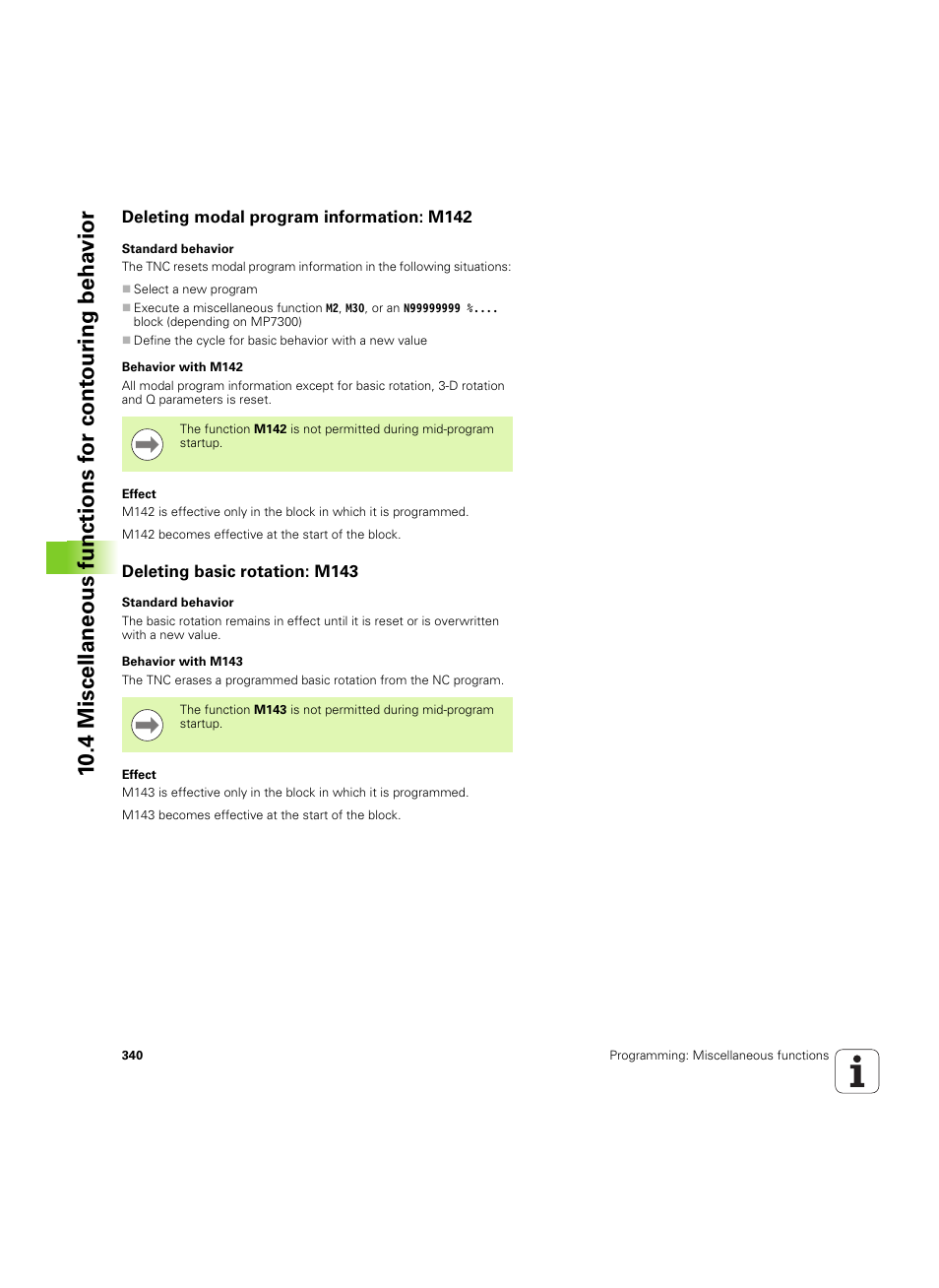 Deleting modal program information: m142, Deleting basic rotation: m143 | HEIDENHAIN iTNC 530 (34049x-08) ISO programming User Manual | Page 340 / 654