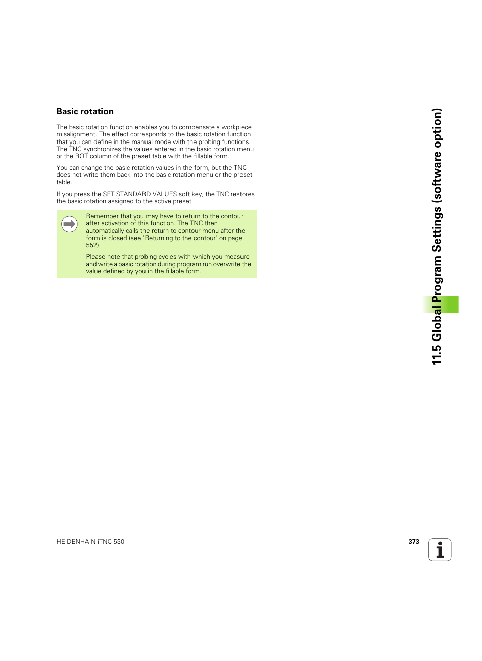 Basic rotation, 5 global pr ogr am set tings (sof tw ar e option) | HEIDENHAIN iTNC 530 (34049x-08) ISO programming User Manual | Page 373 / 654