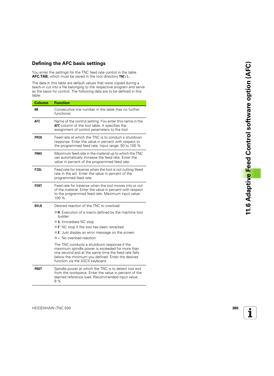 Defining the afc basic settings | HEIDENHAIN iTNC 530 (34049x-08) ISO programming User Manual | Page 385 / 654