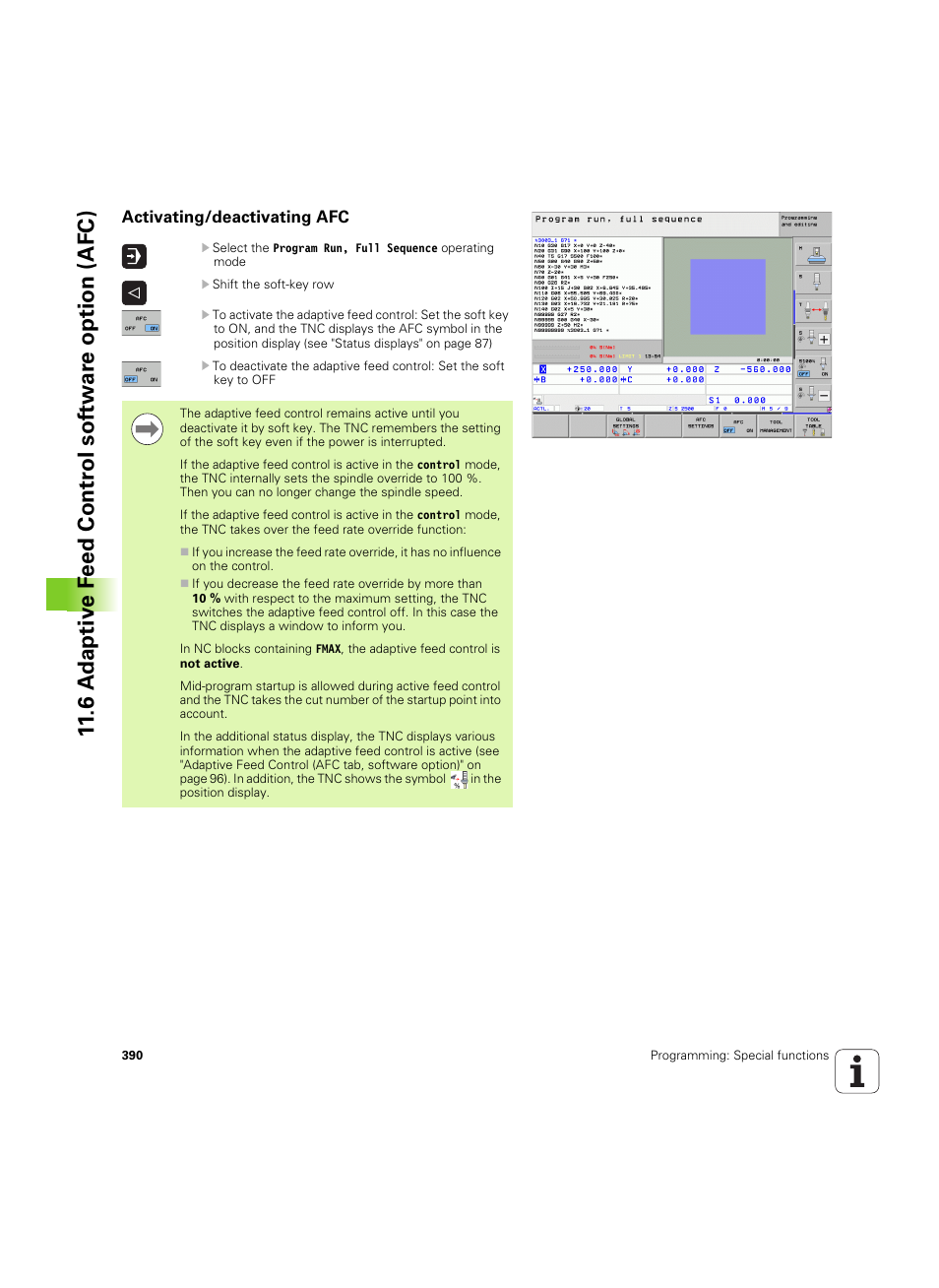 Activating/deactivating afc | HEIDENHAIN iTNC 530 (34049x-08) ISO programming User Manual | Page 390 / 654