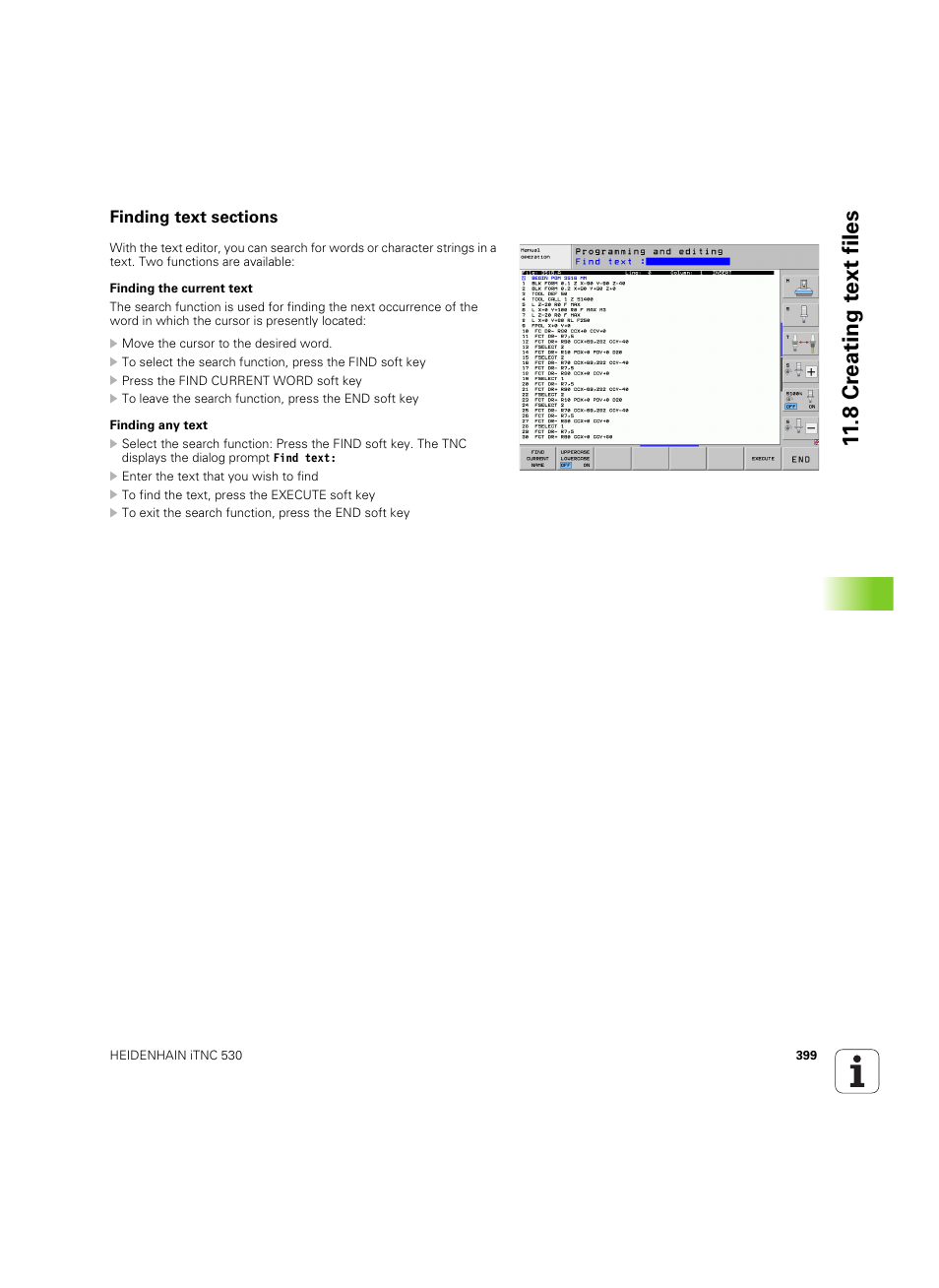 Finding text sections, 8 cr eating t e xt files | HEIDENHAIN iTNC 530 (34049x-08) ISO programming User Manual | Page 399 / 654
