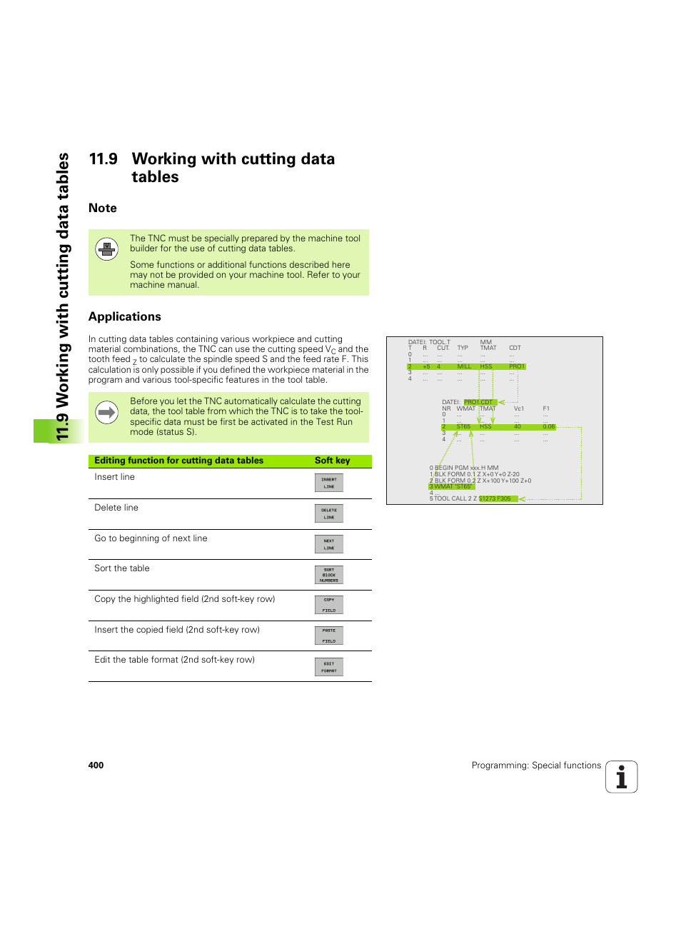 9 working with cutting data tables, Note, Applications | Note applications | HEIDENHAIN iTNC 530 (34049x-08) ISO programming User Manual | Page 400 / 654