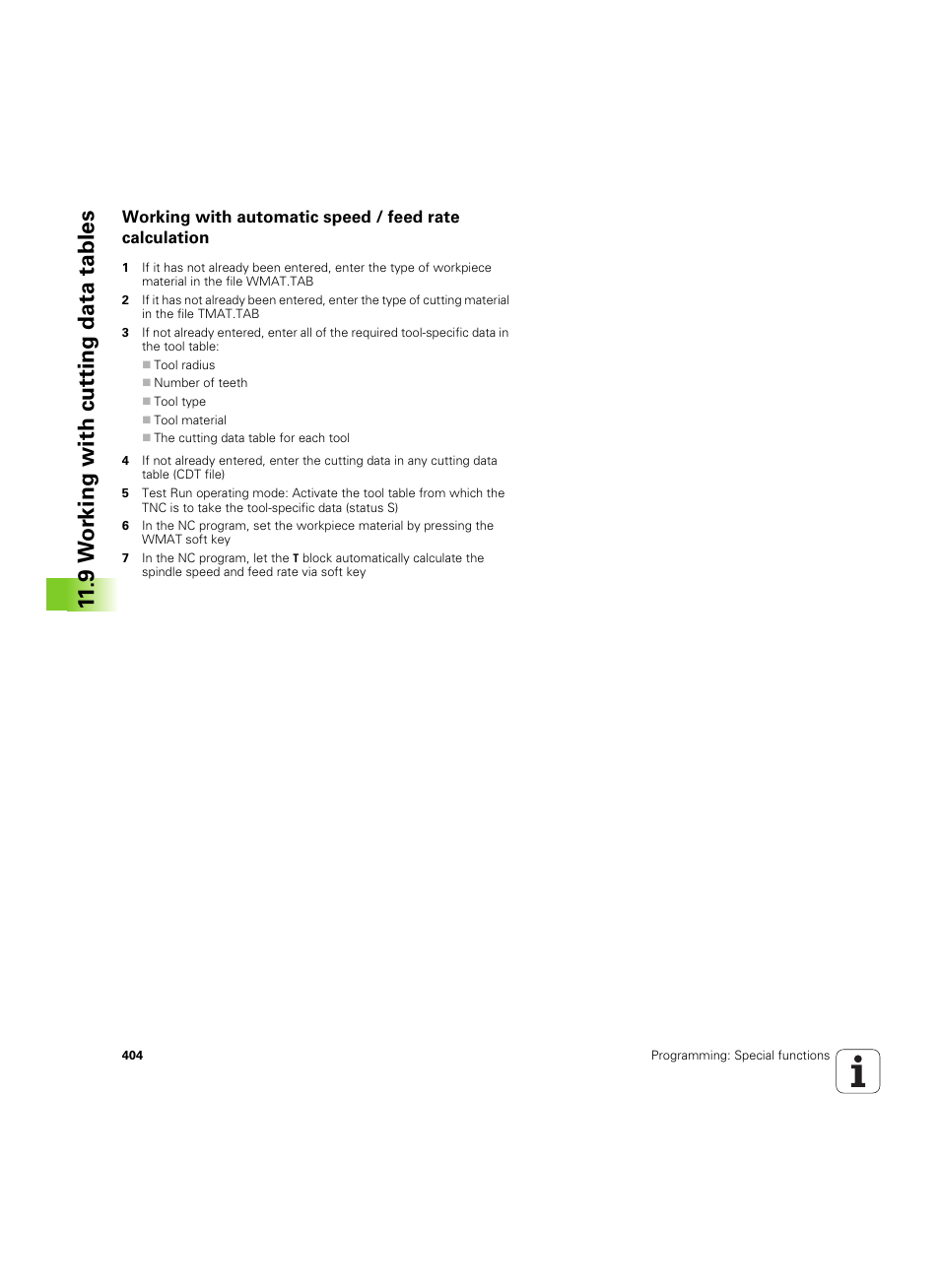 9 w o rk ing with cut ting data tables | HEIDENHAIN iTNC 530 (34049x-08) ISO programming User Manual | Page 404 / 654