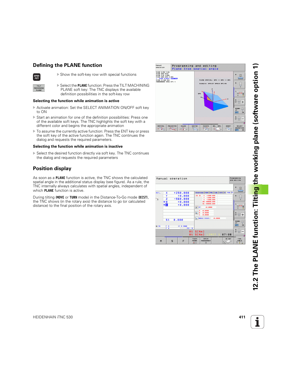 Defining the plane function, Position display, Defining the plane function position display | HEIDENHAIN iTNC 530 (34049x-08) ISO programming User Manual | Page 411 / 654