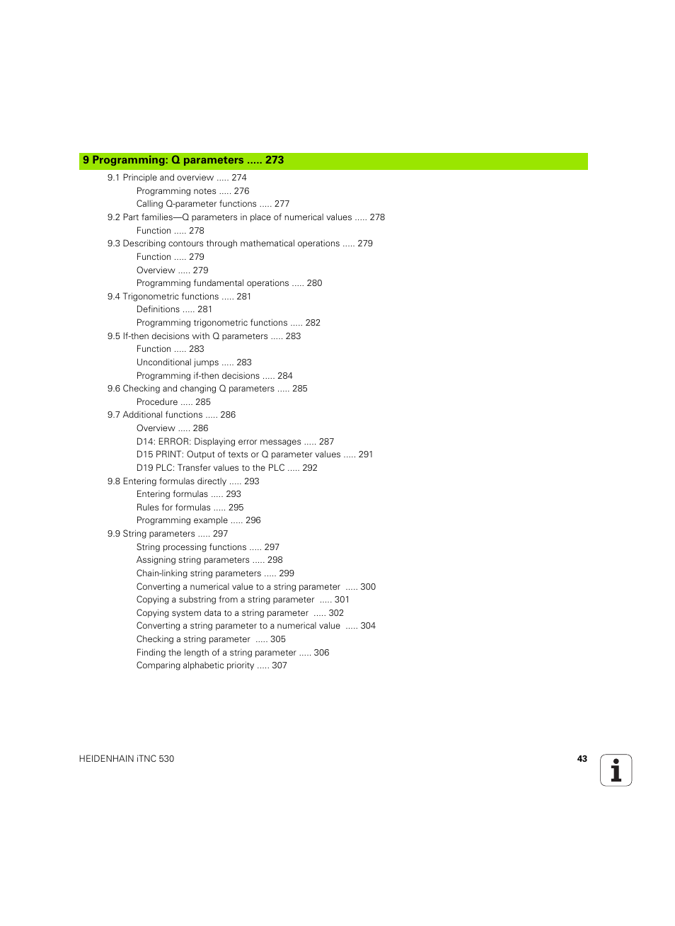 9 programming: q parameters | HEIDENHAIN iTNC 530 (34049x-08) ISO programming User Manual | Page 43 / 654