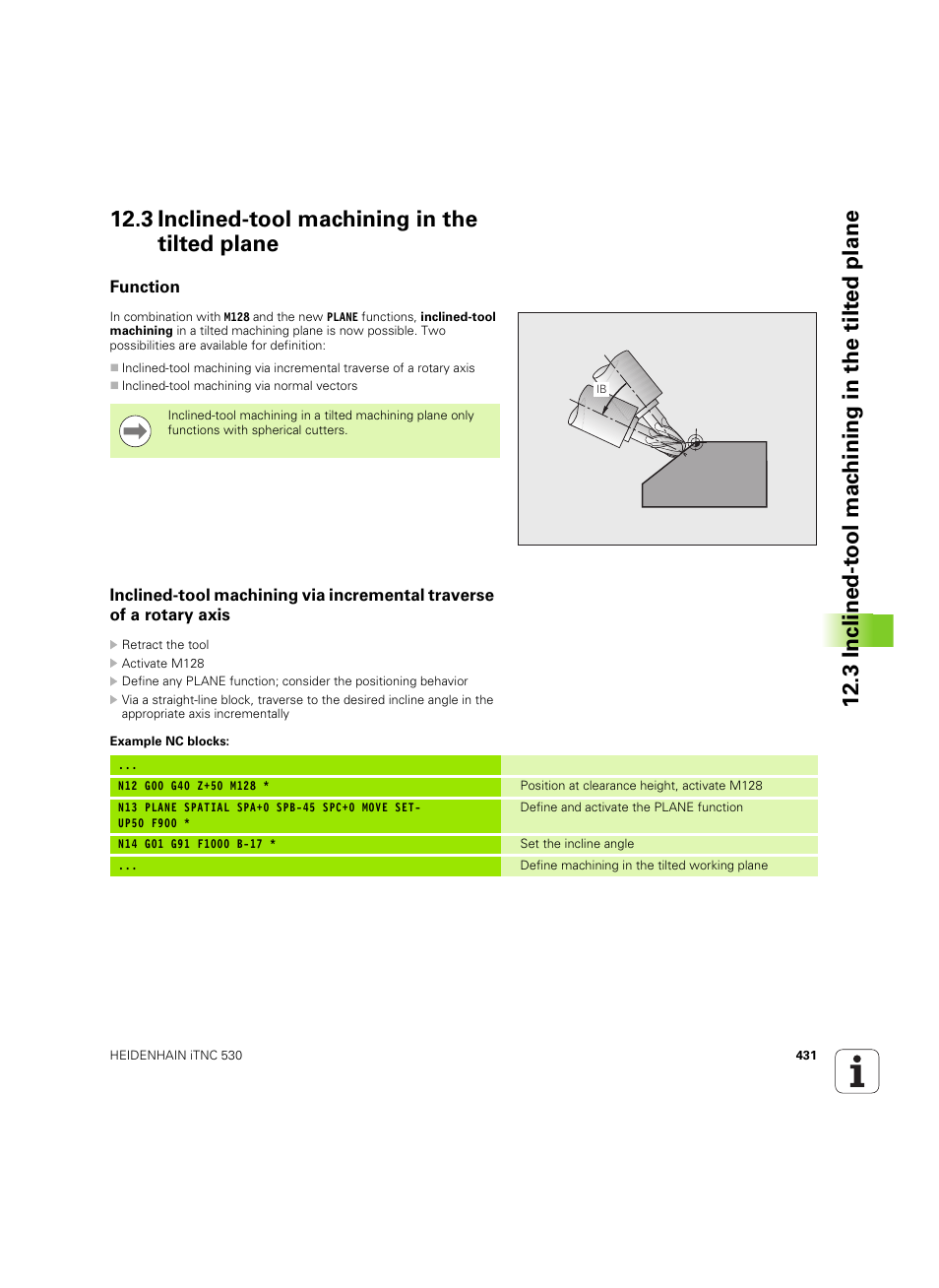 3 inclined-tool machining in the tilted plane, Function | HEIDENHAIN iTNC 530 (34049x-08) ISO programming User Manual | Page 431 / 654