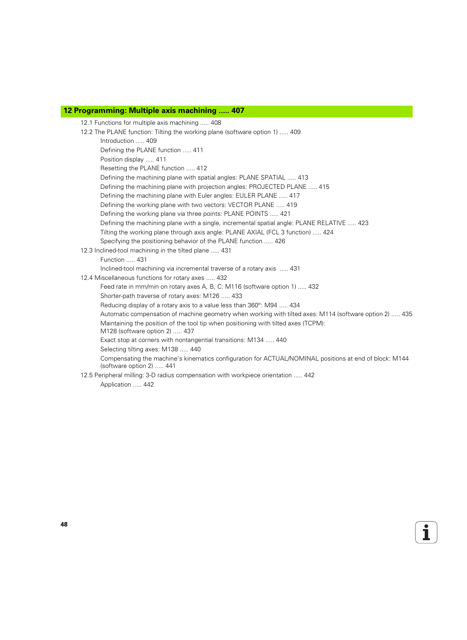 12 programming: multiple axis machining | HEIDENHAIN iTNC 530 (34049x-08) ISO programming User Manual | Page 48 / 654