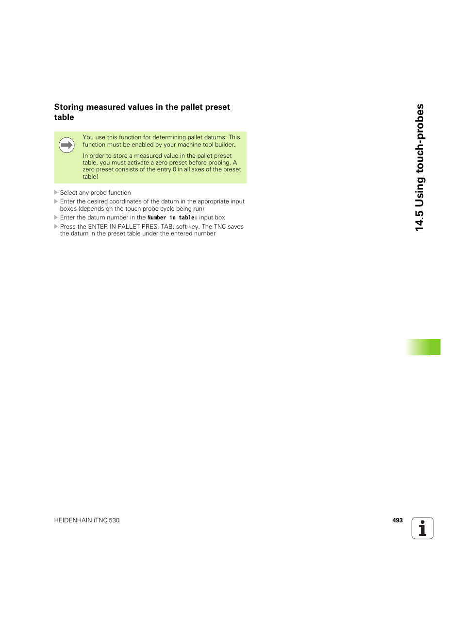 Storing measured values in the pallet preset table, E (see "storing measured values in the, 5 using t o uc h-pr obes | HEIDENHAIN iTNC 530 (34049x-08) ISO programming User Manual | Page 493 / 654