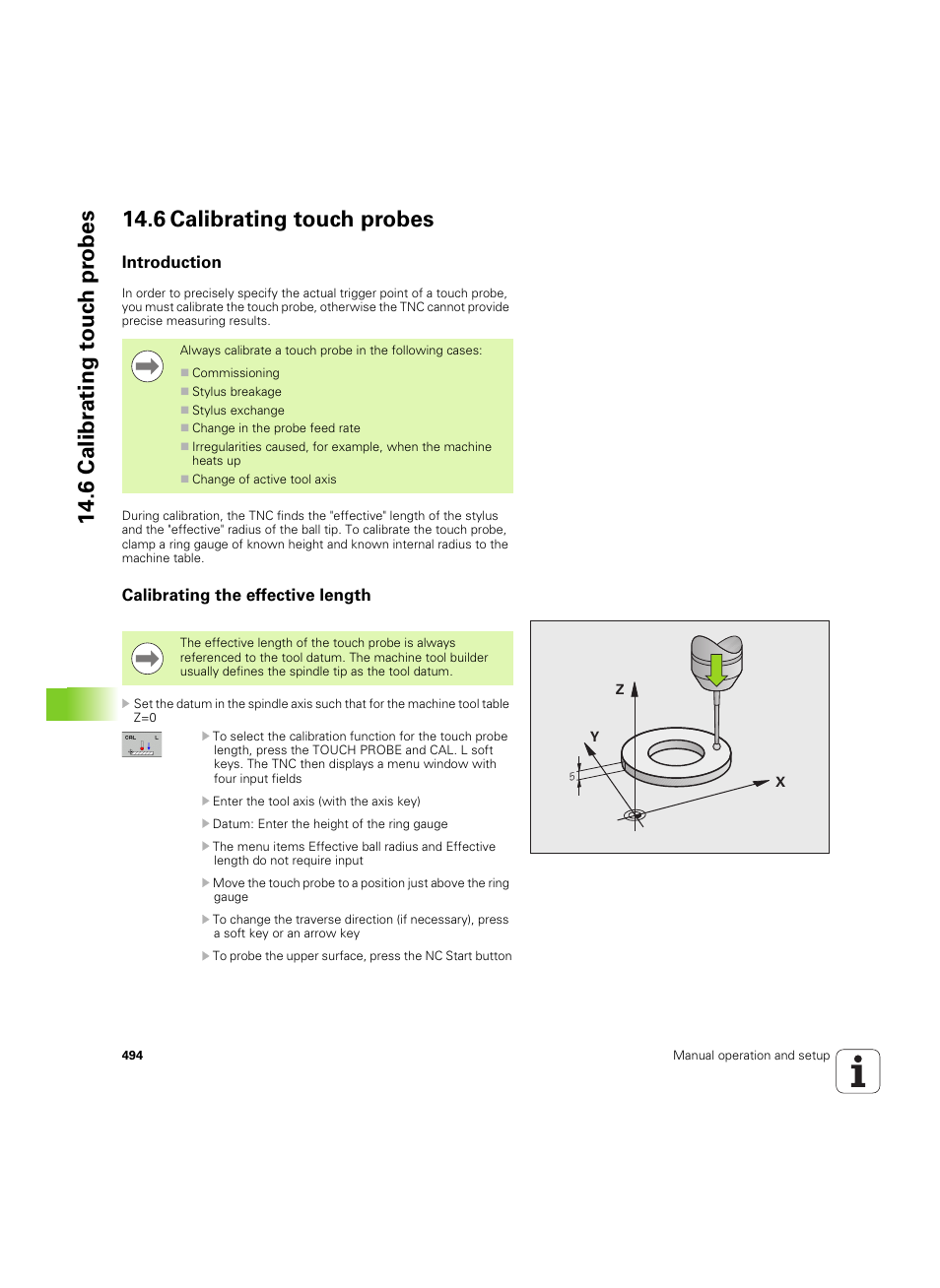 6 calibrating touch probes, Introduction, Calibrating the effective length | Introduction calibrating the effective length | HEIDENHAIN iTNC 530 (34049x-08) ISO programming User Manual | Page 494 / 654