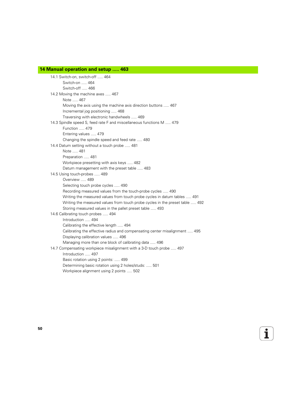 14 manual operation and setup | HEIDENHAIN iTNC 530 (34049x-08) ISO programming User Manual | Page 50 / 654