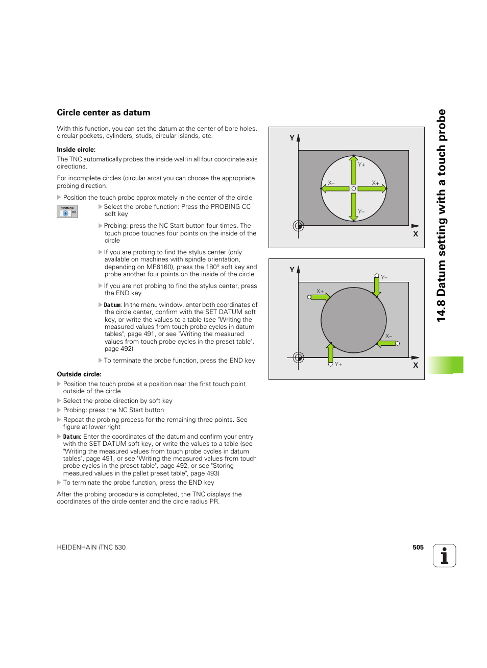 Circle center as datum | HEIDENHAIN iTNC 530 (34049x-08) ISO programming User Manual | Page 505 / 654