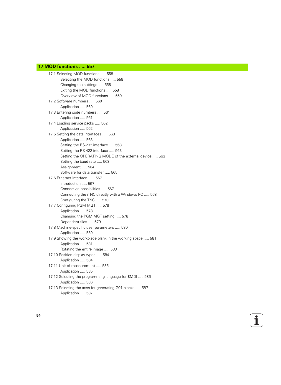 17 mod functions | HEIDENHAIN iTNC 530 (34049x-08) ISO programming User Manual | Page 54 / 654