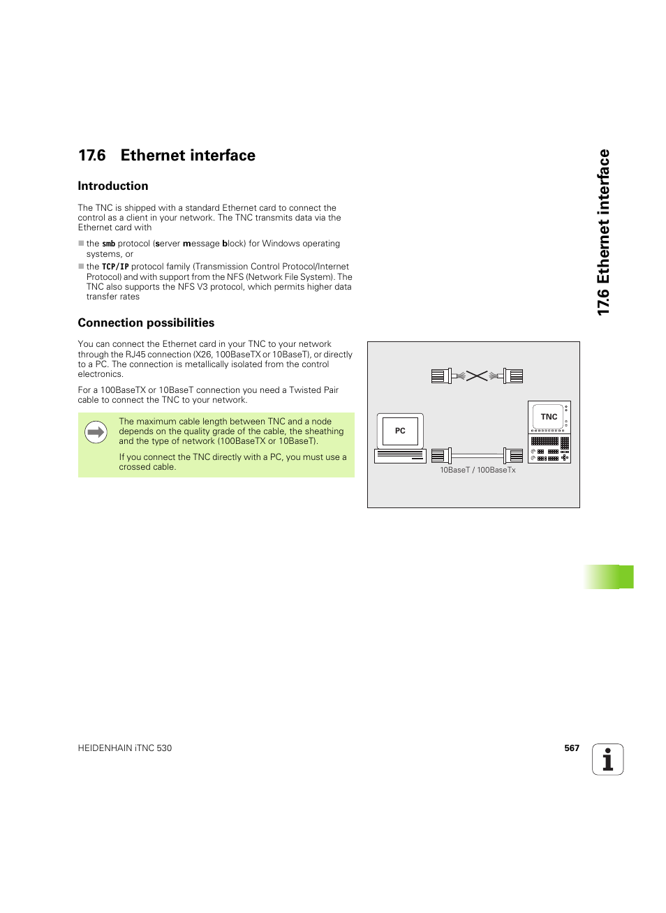6 ethernet interface, Introduction, Connection possibilities | Introduction connection possibilities, 6 ether n et int e rf ace 17.6 ethernet interface | HEIDENHAIN iTNC 530 (34049x-08) ISO programming User Manual | Page 567 / 654
