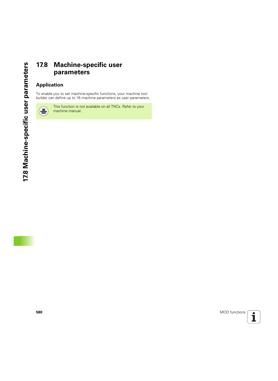 8 machine-specific user parameters, Application | HEIDENHAIN iTNC 530 (34049x-08) ISO programming User Manual | Page 580 / 654