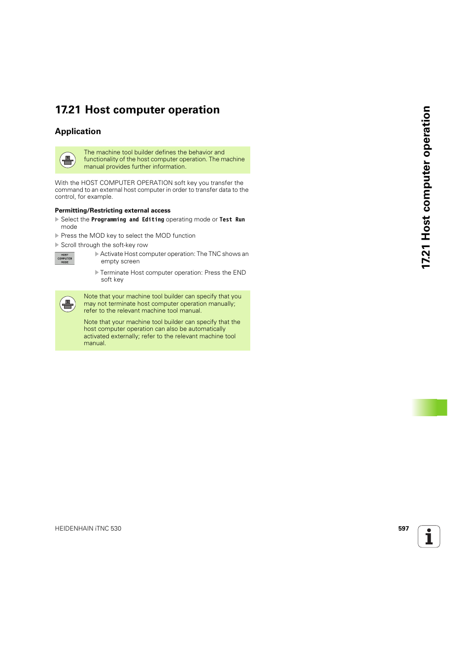 21 host computer operation, Application, See "host | HEIDENHAIN iTNC 530 (34049x-08) ISO programming User Manual | Page 597 / 654