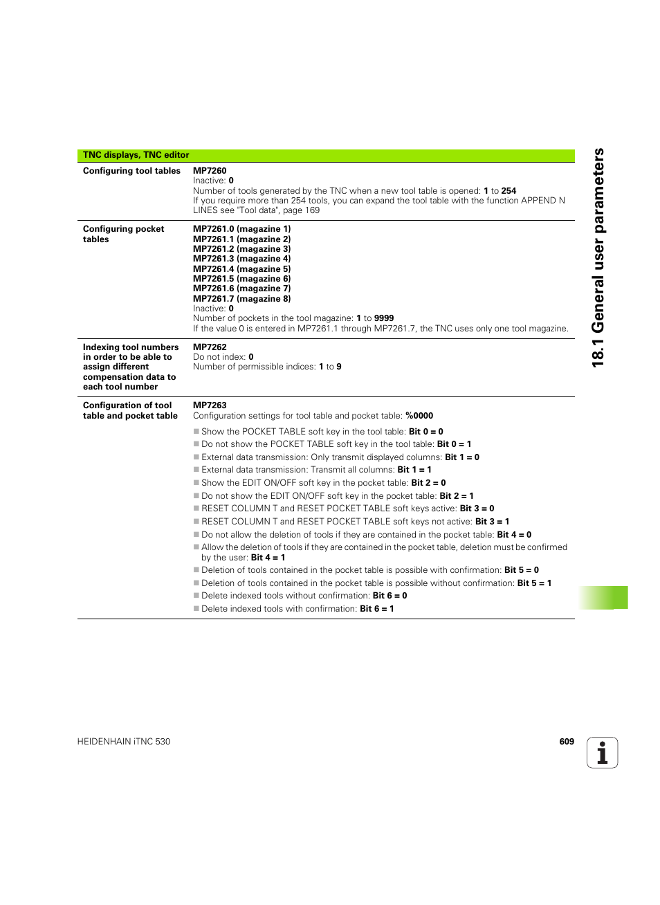 18 .1 gener a l user par a met e rs | HEIDENHAIN iTNC 530 (34049x-08) ISO programming User Manual | Page 609 / 654