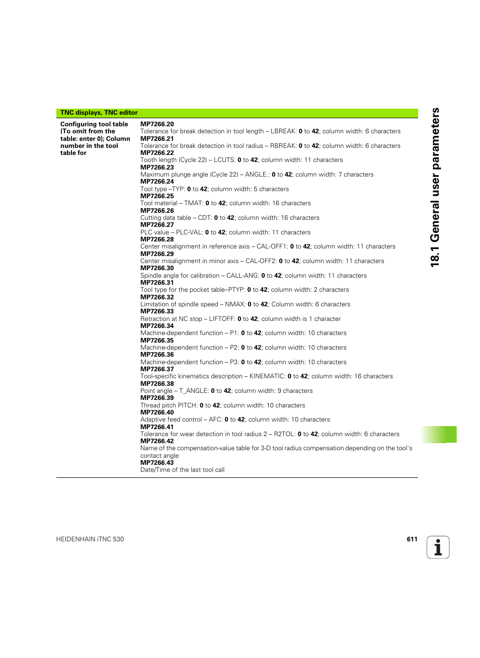 18 .1 gener a l user par a met e rs | HEIDENHAIN iTNC 530 (34049x-08) ISO programming User Manual | Page 611 / 654