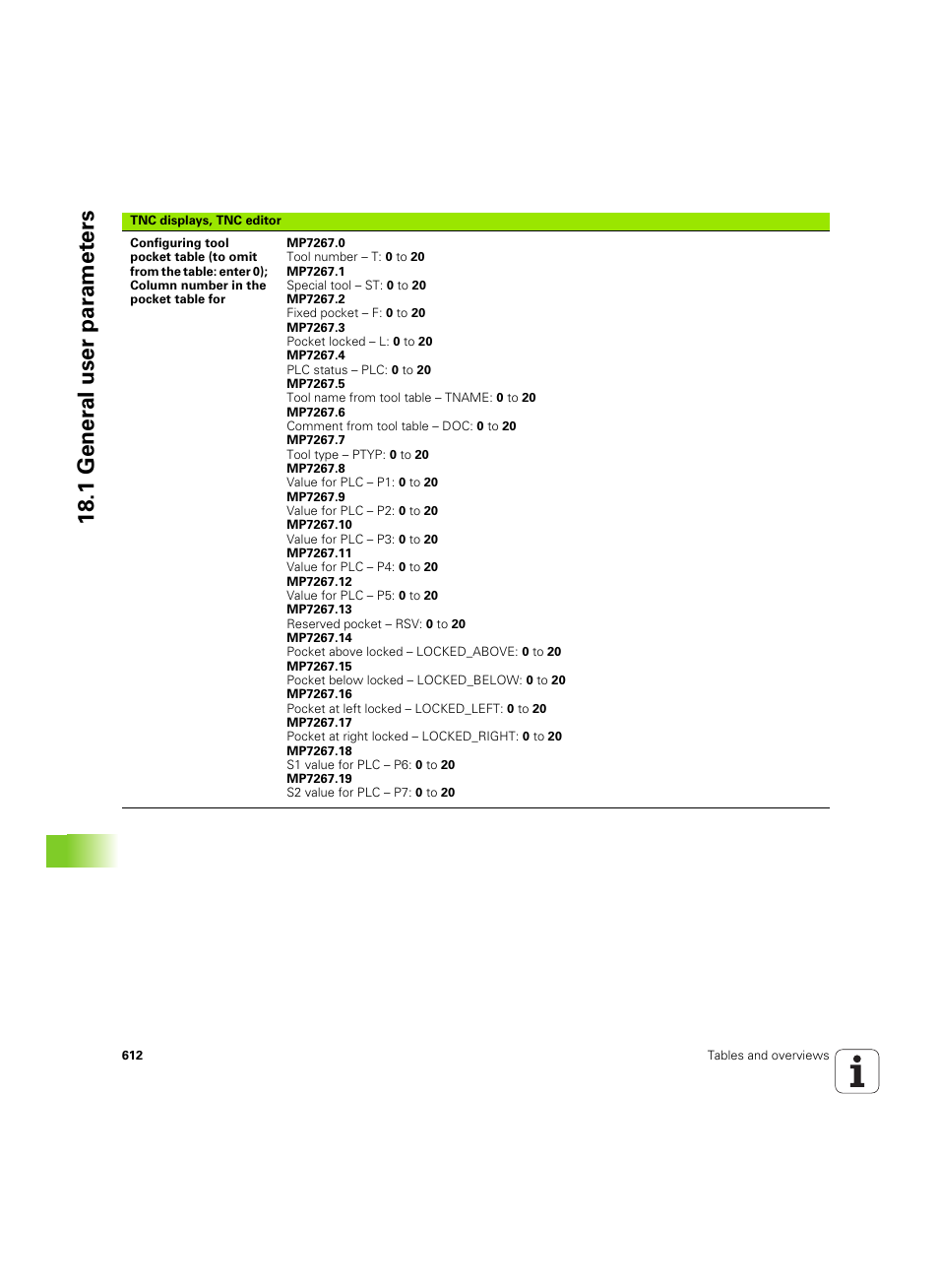 18 .1 gener a l user par a met e rs | HEIDENHAIN iTNC 530 (34049x-08) ISO programming User Manual | Page 612 / 654