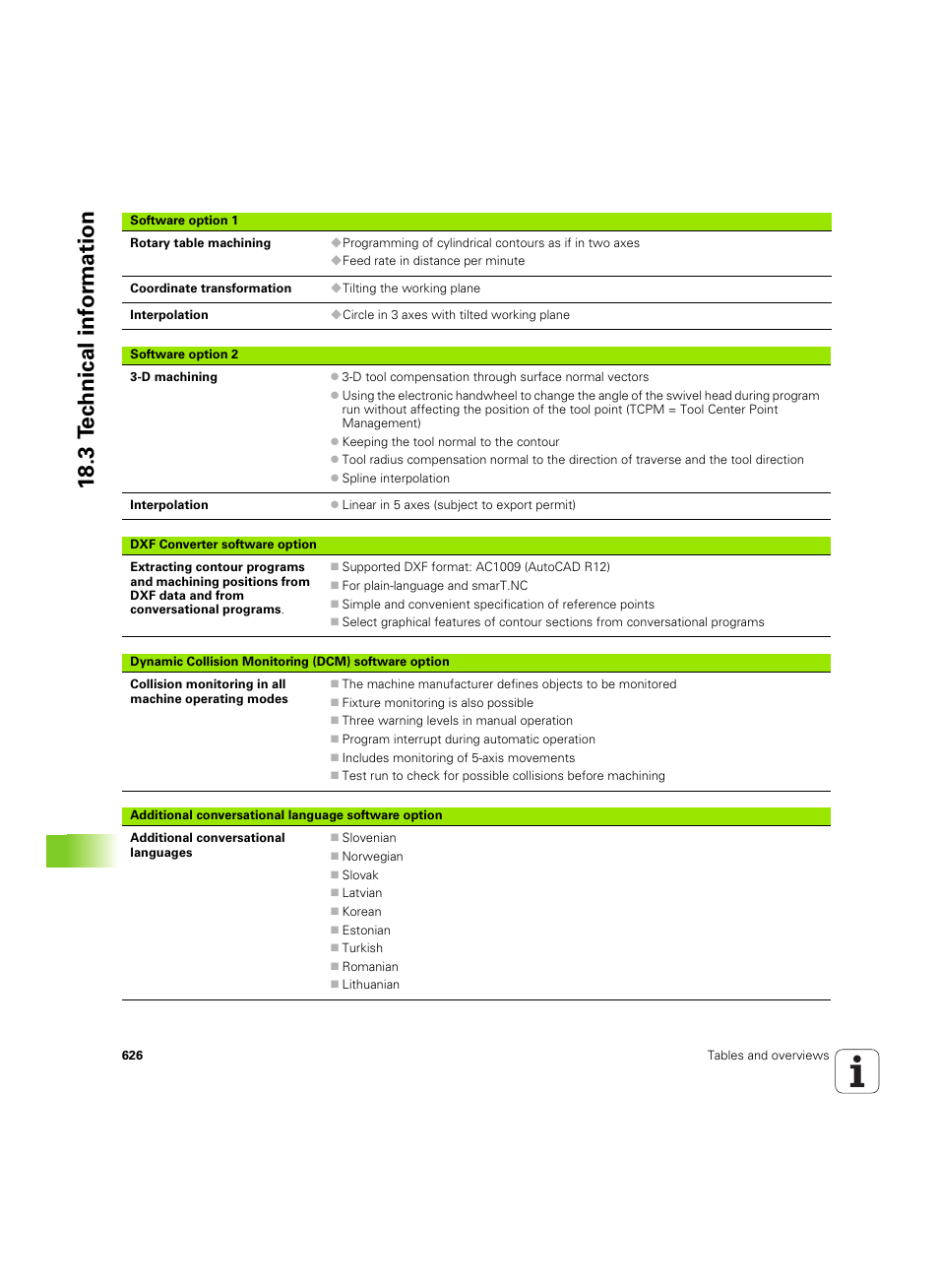 18 .3 t ec hnical inf o rm ation | HEIDENHAIN iTNC 530 (34049x-08) ISO programming User Manual | Page 626 / 654