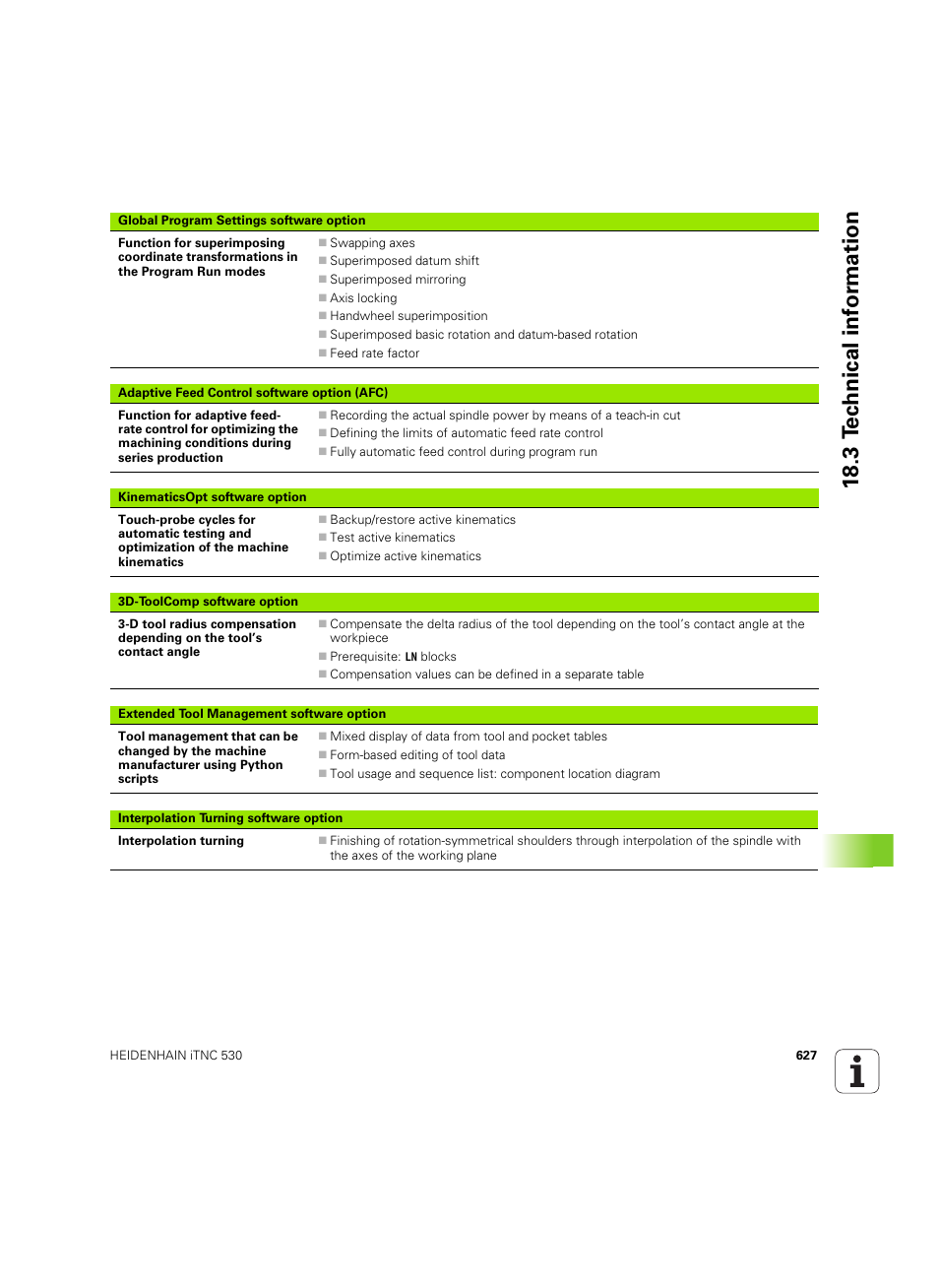 18 .3 t ec hnical inf o rm ation | HEIDENHAIN iTNC 530 (34049x-08) ISO programming User Manual | Page 627 / 654