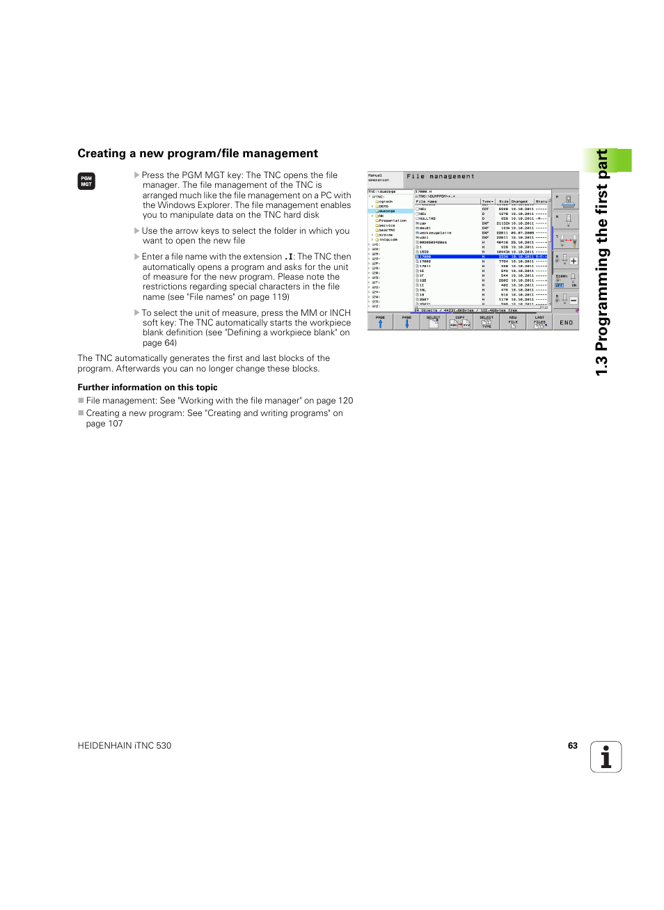Creating a new program/file management, 3 pr ogr amming the first par t | HEIDENHAIN iTNC 530 (34049x-08) ISO programming User Manual | Page 63 / 654
