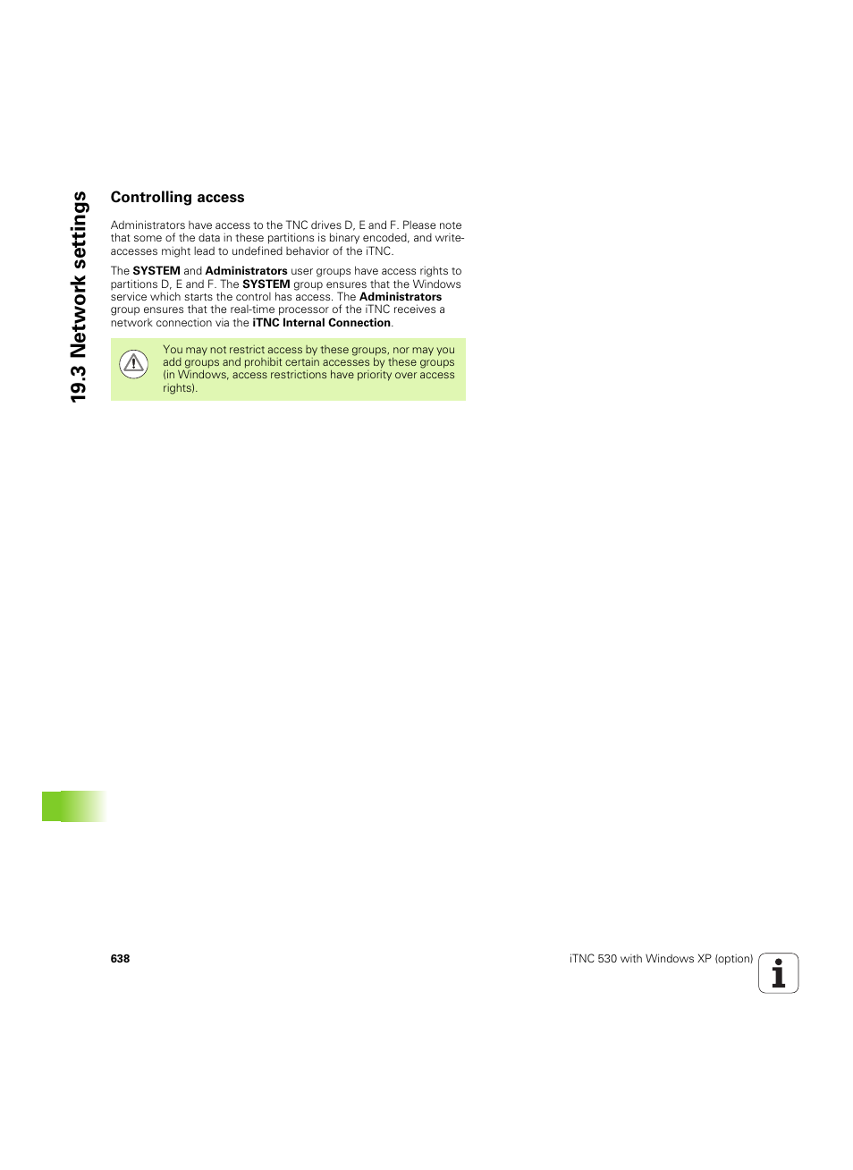 Controlling access, 19 .3 netw or k set tings | HEIDENHAIN iTNC 530 (34049x-08) ISO programming User Manual | Page 638 / 654