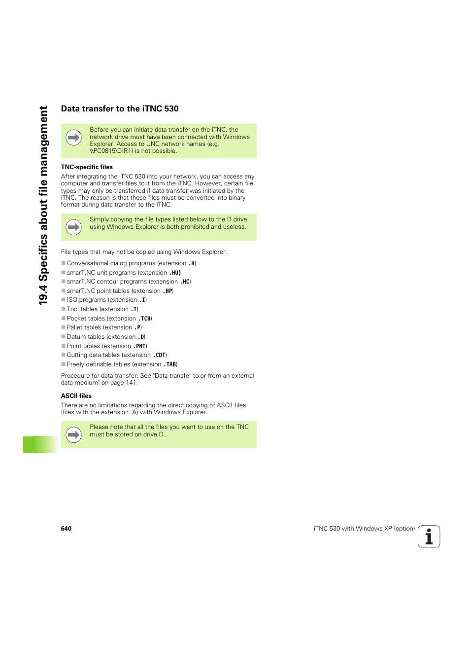 Data transfer to the itnc 530, 19 .4 specifics about file manag e ment | HEIDENHAIN iTNC 530 (34049x-08) ISO programming User Manual | Page 640 / 654