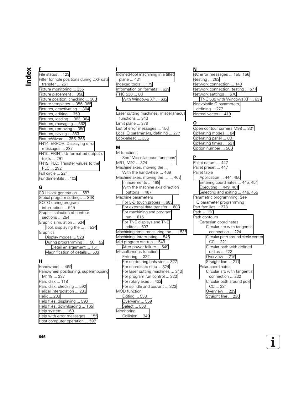 Index | HEIDENHAIN iTNC 530 (34049x-08) ISO programming User Manual | Page 646 / 654