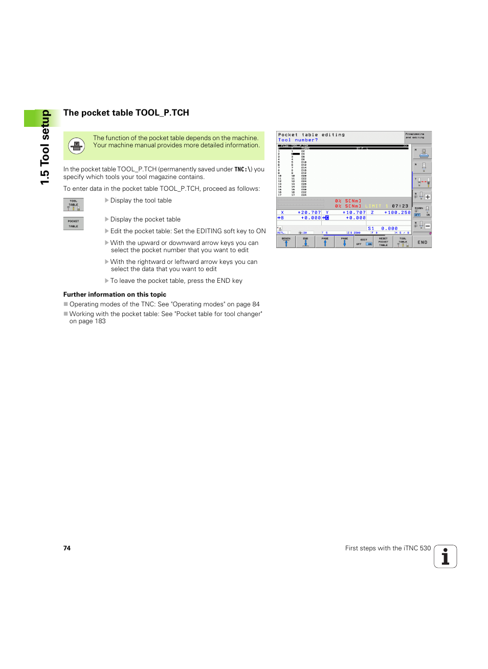 The pocket table tool_p.tch, 5 t ool set u p | HEIDENHAIN iTNC 530 (34049x-08) ISO programming User Manual | Page 74 / 654