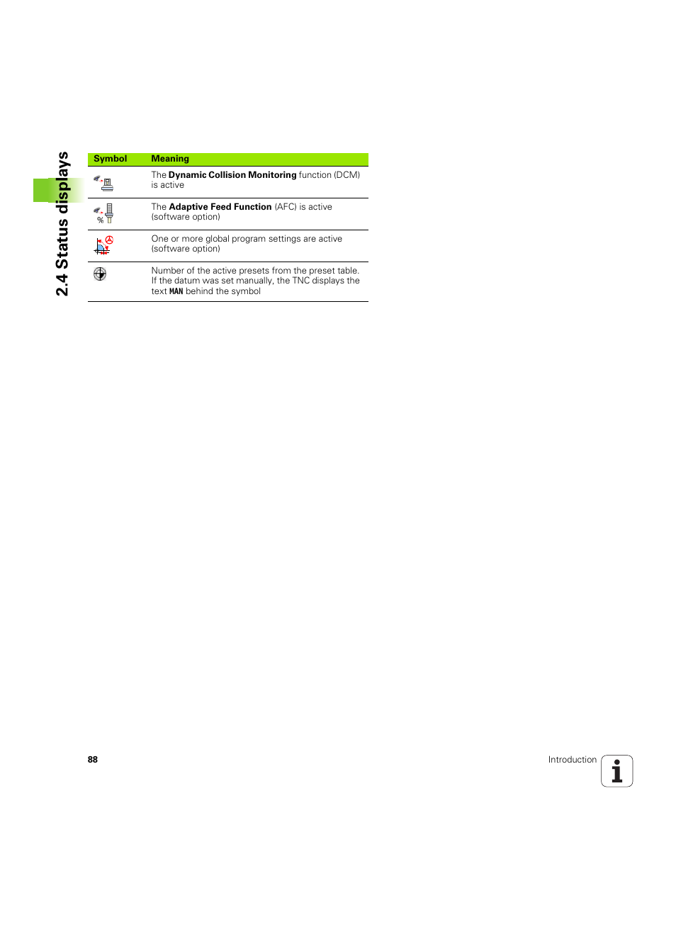 4 stat us displa ys | HEIDENHAIN iTNC 530 (34049x-08) ISO programming User Manual | Page 88 / 654