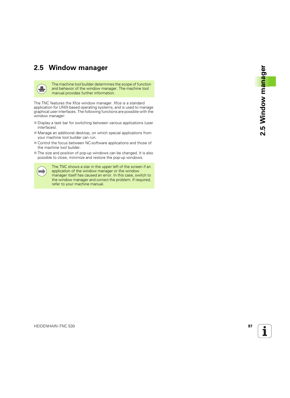 5 window manager, See "window manager" on, 5 windo w manag e r 2.5 window manager | HEIDENHAIN iTNC 530 (34049x-08) ISO programming User Manual | Page 97 / 654