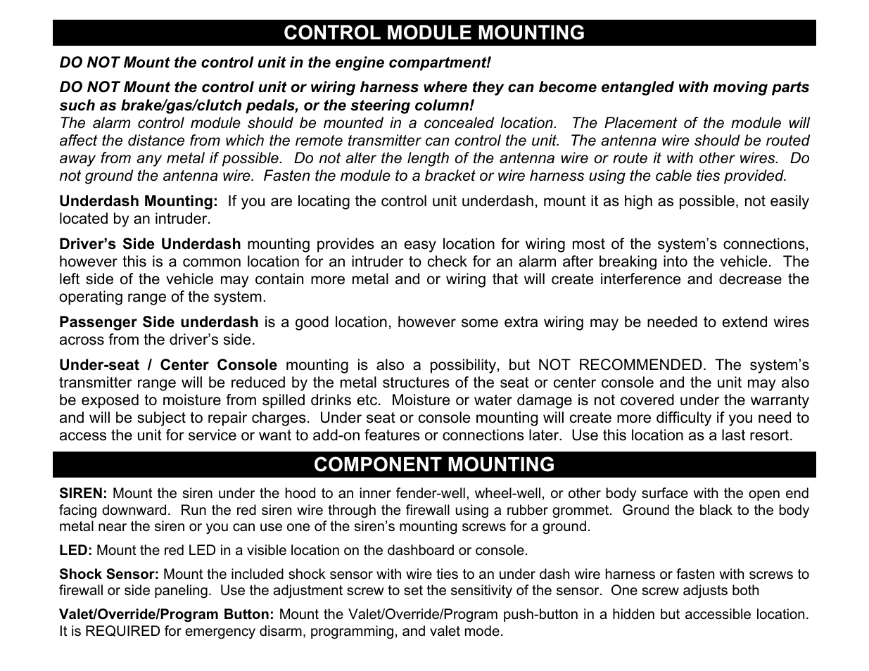 Control module mounting, Component mounting | Crimestopper Security Products CS-2002DC User Manual | Page 3 / 20