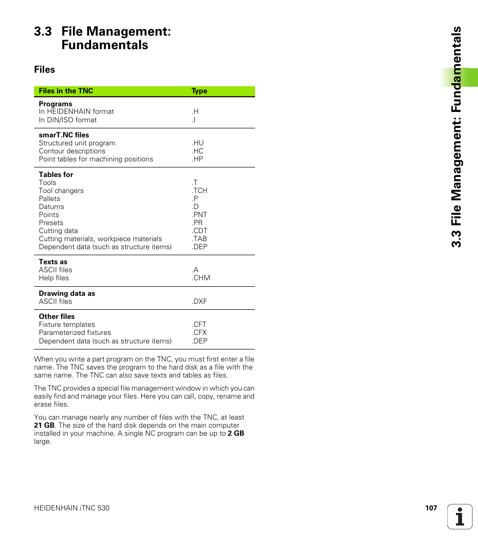 3 file management: fundamentals, Files | HEIDENHAIN iTNC 530 (606 42x-01) User Manual | Page 107 / 693