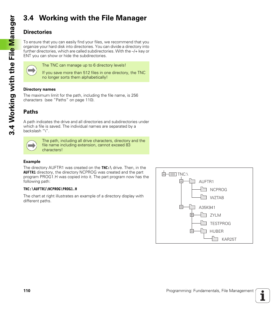 4 working with the file manager, Directories, Paths | HEIDENHAIN iTNC 530 (606 42x-01) User Manual | Page 110 / 693