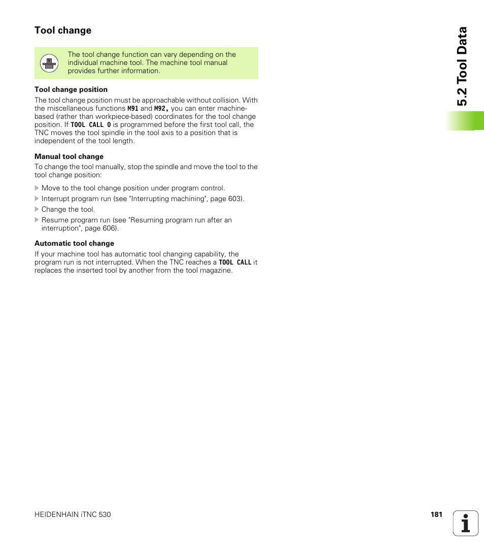 Tool change, 2 t ool d a ta | HEIDENHAIN iTNC 530 (606 42x-01) User Manual | Page 181 / 693