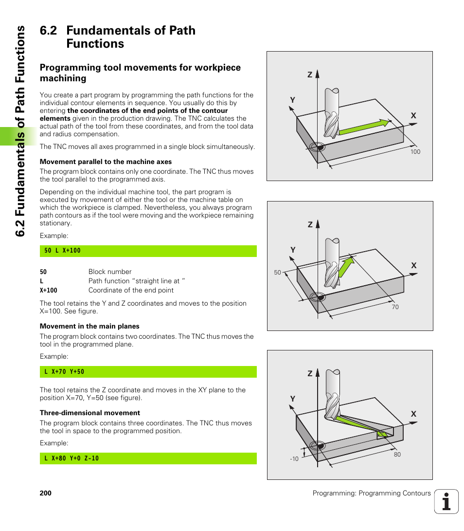 2 fundamentals of path functions, Programming tool movements for workpiece machining | HEIDENHAIN iTNC 530 (606 42x-01) User Manual | Page 200 / 693